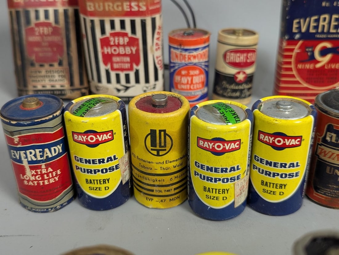 Vintage Dry Cell Battery Collection American German Brands 34 Lot - 7