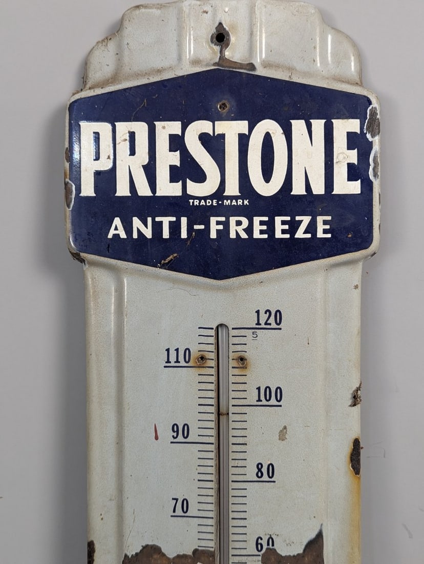 Vintage Prestone Anti-Freeze Porcelain Thermometer Sign Classic American Automobilia - 2