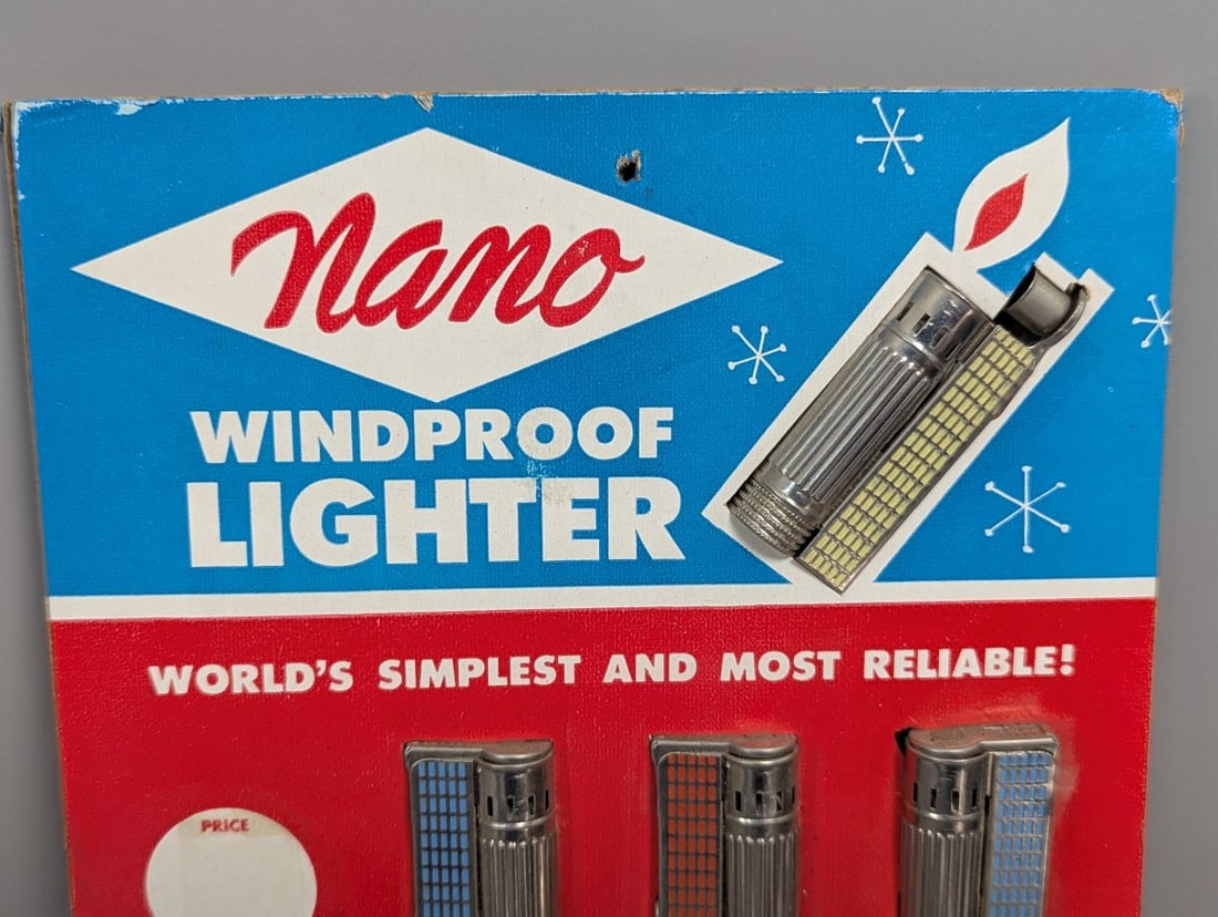 Vintage Nano Windproof Lighter Store Display Card with Colorful NOS Lighters - 2