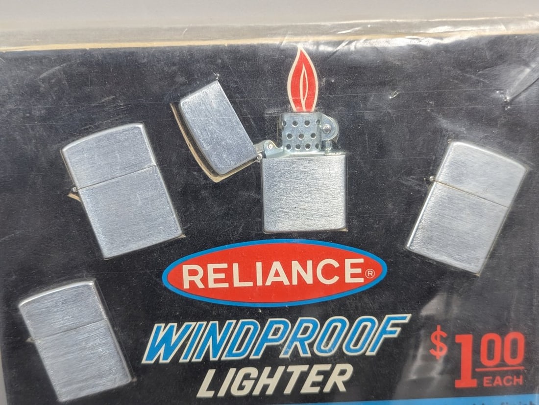 Vintage Reliance Windproof Lighter Store Display Card 8 Lighters Made In Japan - 2