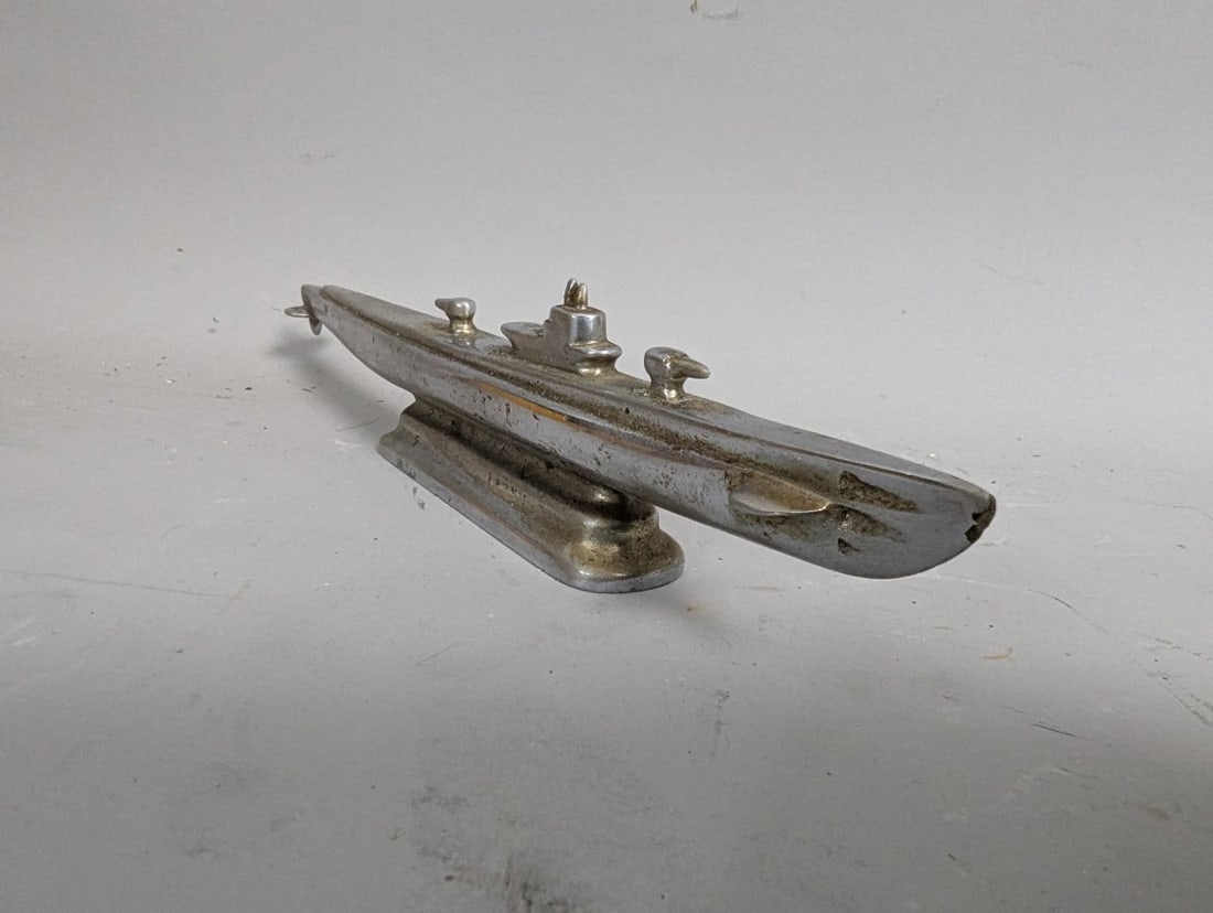 Vintage Art Deco Style Cast Metal Submarine Paperweight Collectible Nautical Decor - 2