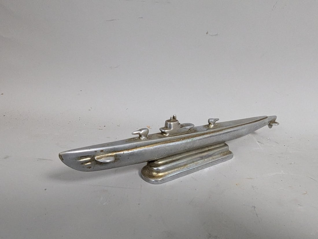 Vintage Art Deco Style Cast Metal Submarine Paperweight Collectible Nautical Decor - 3