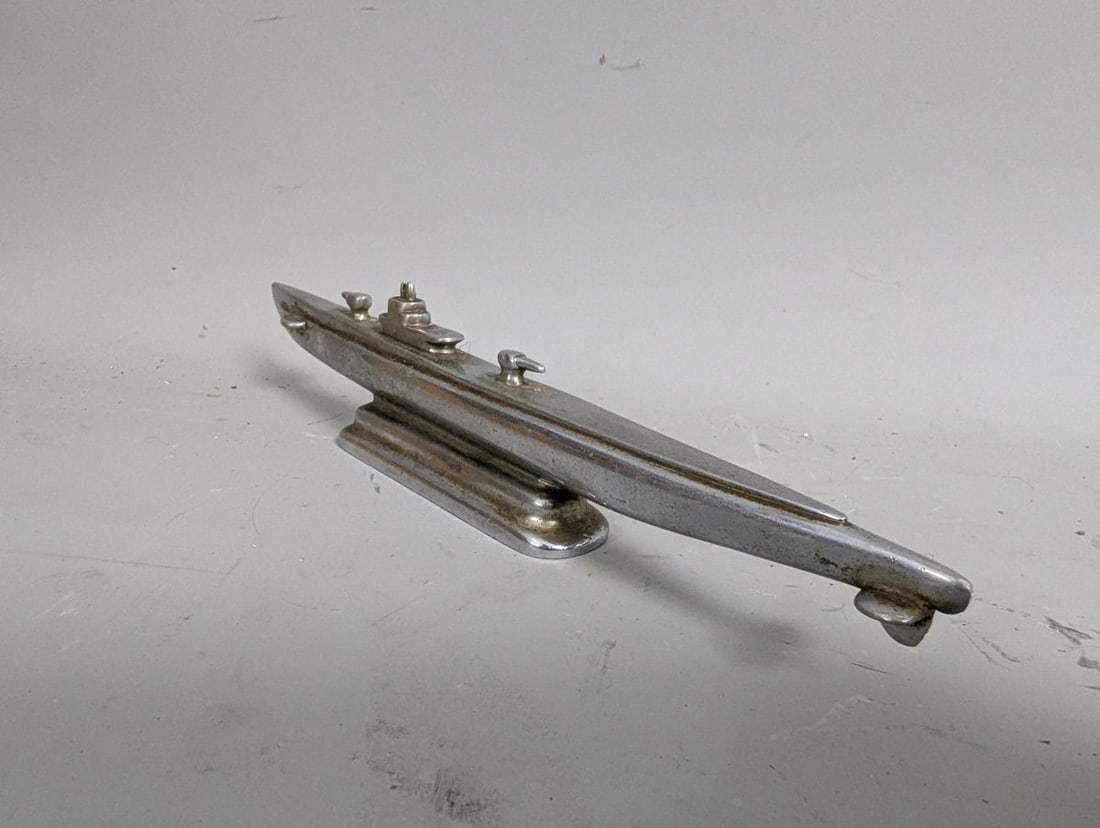 Vintage Art Deco Style Cast Metal Submarine Paperweight Collectible Nautical Decor - 4
