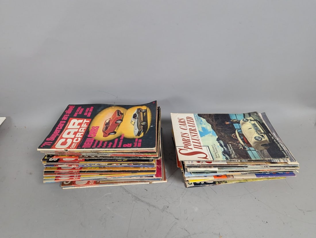 Vintage Collection of 54 Magazines Car Craft Sports Cars Illustrated 1950s-1970s: **Important** Please read below description on how to avoid high shipping costs. Explore a rare collection of 54 vintage American automotive magazines from the golden era of the 1950s to the 1970s,