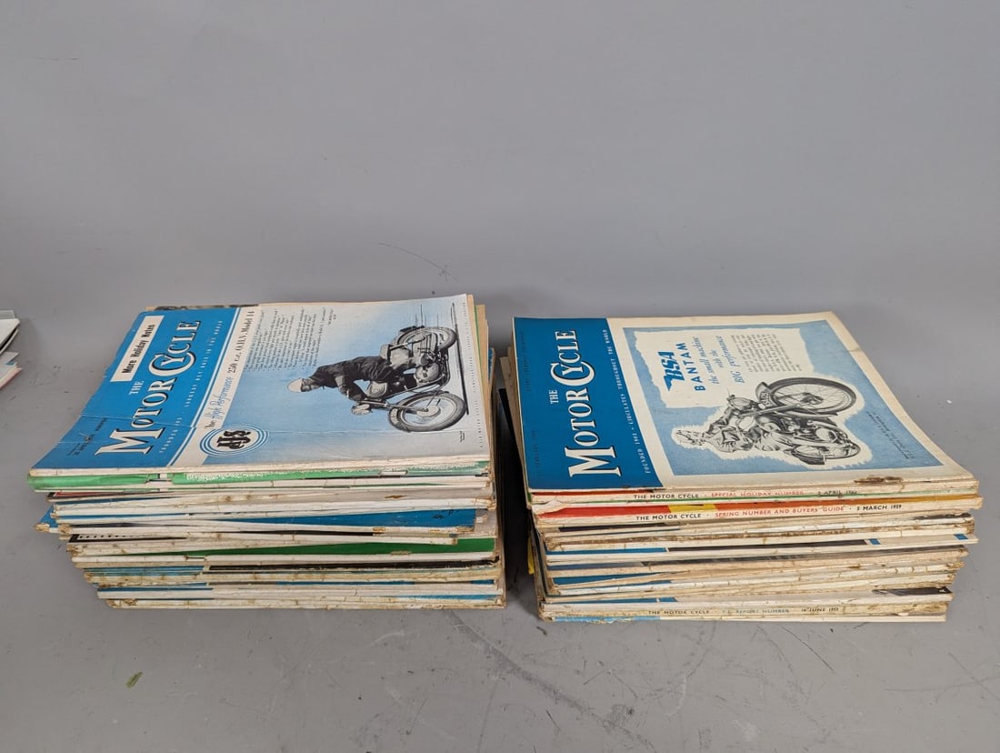 Lot of Vintage British Motorcycle Magazines The Motor Cycle Motor Cycling Collection: **Important** Please read below description on how to avoid high shipping costs. Immerse yourself in the golden age of British motorcycling with this remarkable Lot of 59 magazines from the