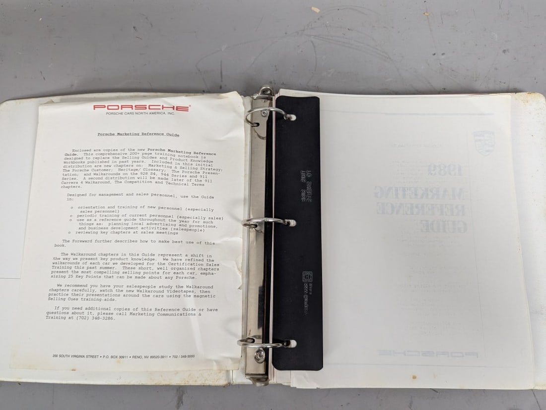 1989 Porsche Marketing Reference Guide Dealer Binder Sales Training 911 928 944 Turbo - 2