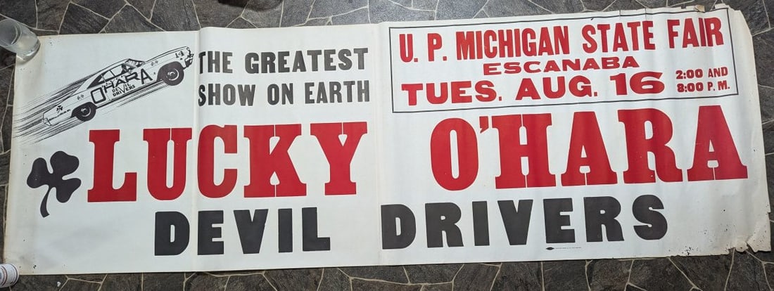 Vintage Lucky O'Hara Devil Drivers Auto Thrill Show Poster Central Show Printing Co.: **Important** Please read below description on how to avoid high shipping costs. Step right up for this captivating Vintage 'Lucky O'Hara Devil Drivers' Auto Thrill Show Poster! Measuring 84 x 28