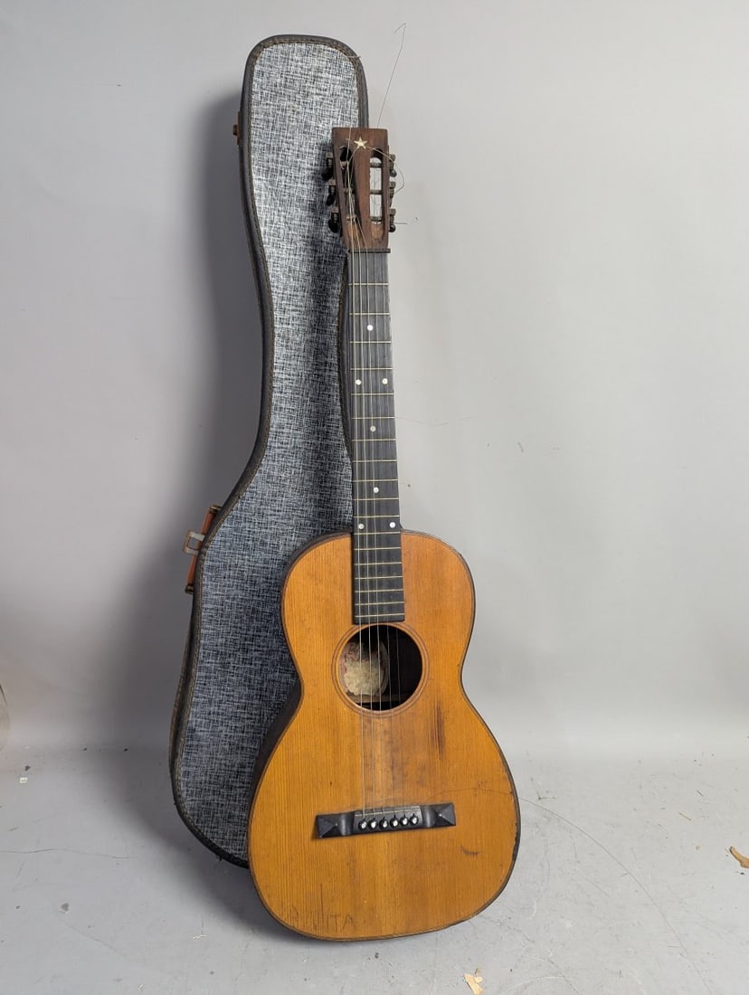 George Bauer Antique Parlor Guitar with Chipboard Case Project Instrument Rare Finds (1 of 8)
