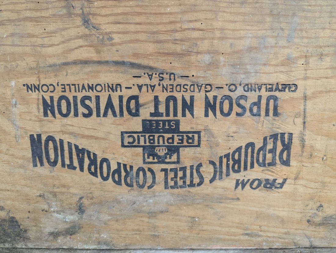 Collectible Vintage Republic Steel Corporation Upson Nut Division Wooden Crate Box - 2