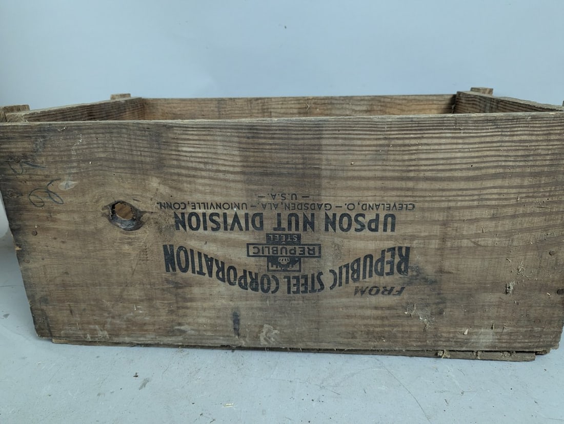 Collectible Vintage Republic Steel Corporation Upson Nut Division Wooden Crate Box - 5