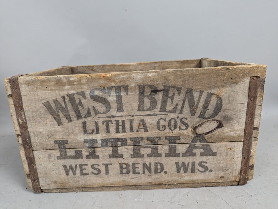 Vintage West Bend Lithia Co Wooden Beverage Crate Rustic Decor Advertising Collectible - 4