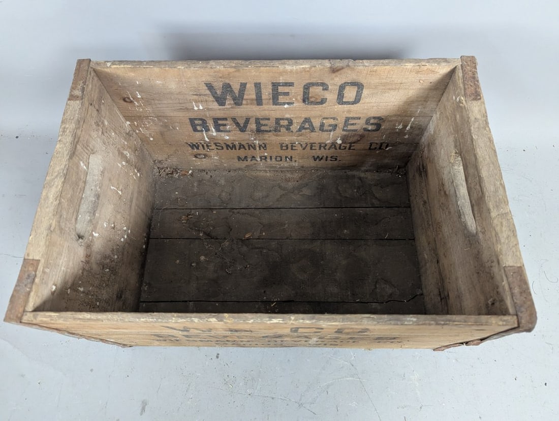 Vintage WIECO Beverages Wooden Crate Rustic Advertising Decor Marion Wisconsin - 2