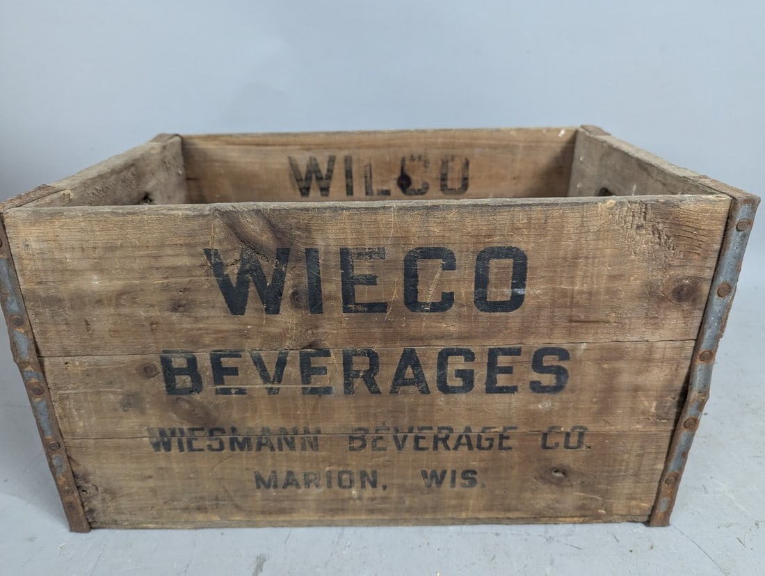 Vintage WIECO Beverages Wooden Crate Rustic Advertising Decor Marion Wisconsin - 4