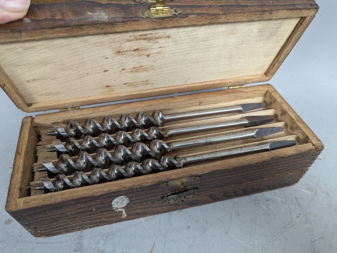 Vintage Russell Jennings Spur-Auger Bit Set Incomplete Wooden Box Collectible Tool - 4