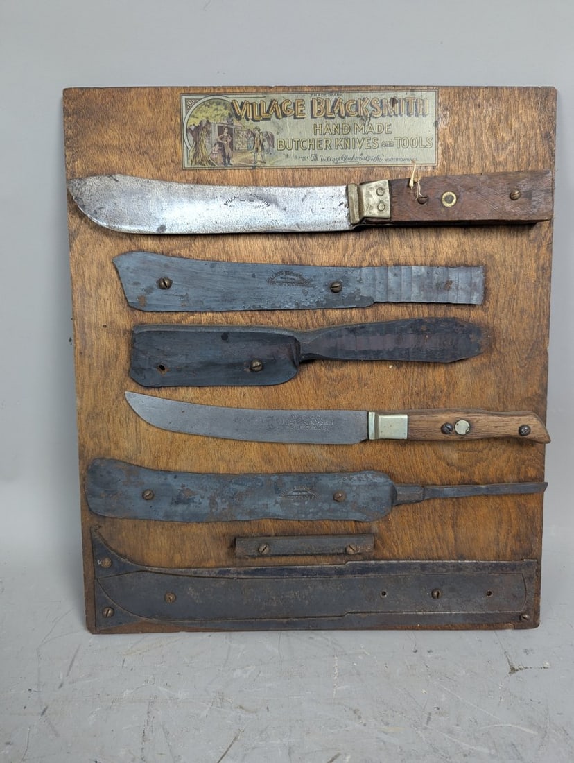 Vintage Village Blacksmith Promotional Knife Display Board with Seven Tools from Watertown WI (1 of 6)