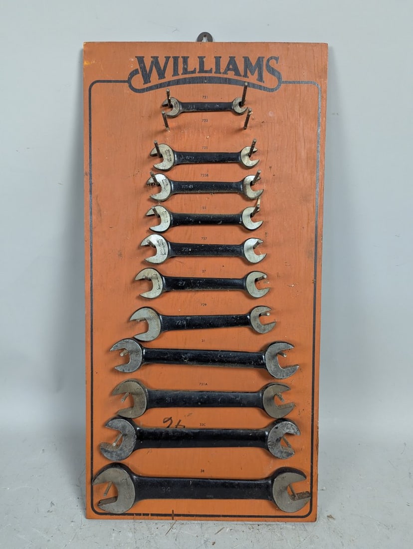 Vintage J.H. Williams Tools Wooden Wrench Display Board with 12 Open-End Wrenches (1 of 7)