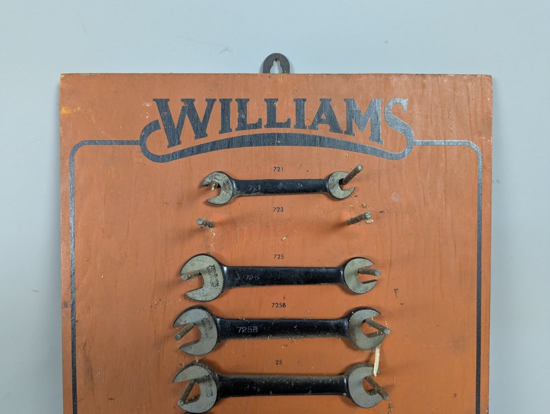 Vintage J.H. Williams Tools Wooden Wrench Display Board with 12 Open-End Wrenches - 2