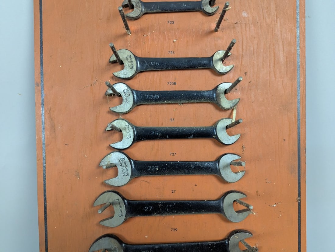 Vintage J.H. Williams Tools Wooden Wrench Display Board with 12 Open-End Wrenches - 3
