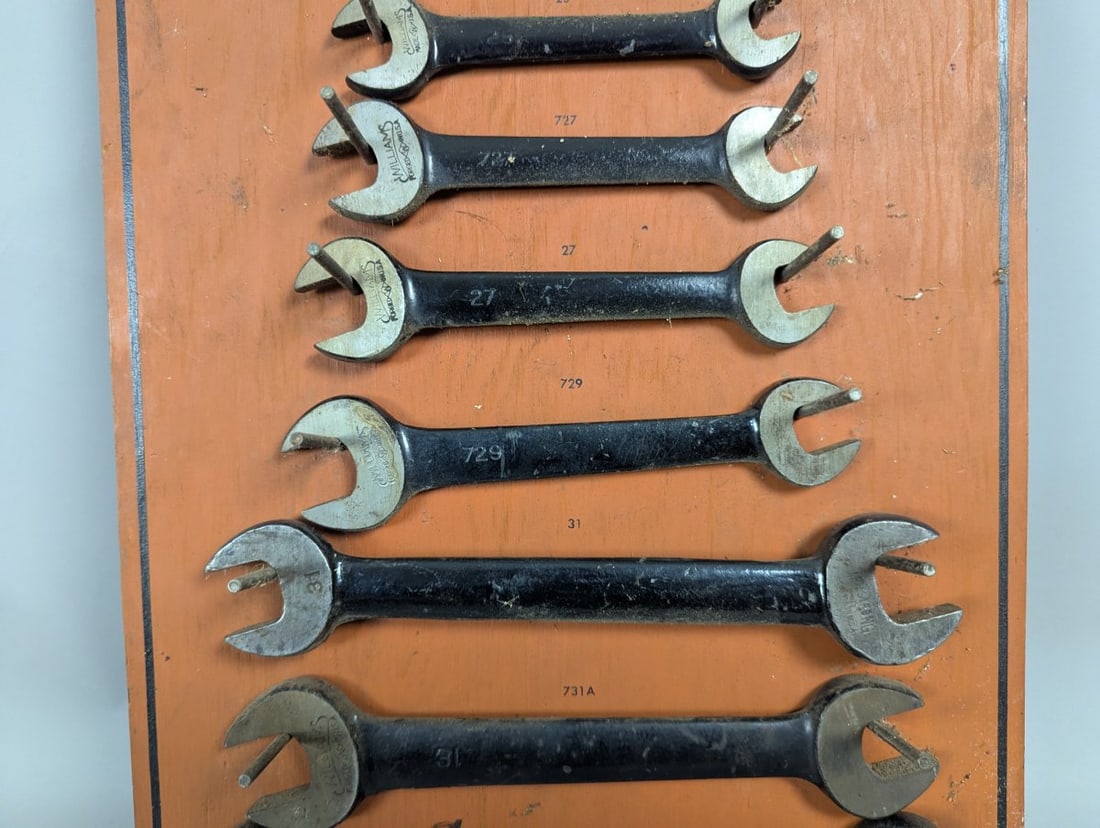Vintage J.H. Williams Tools Wooden Wrench Display Board with 12 Open-End Wrenches - 4
