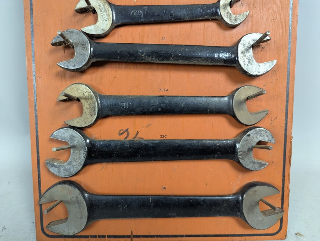 Vintage J.H. Williams Tools Wooden Wrench Display Board with 12 Open-End Wrenches - 5