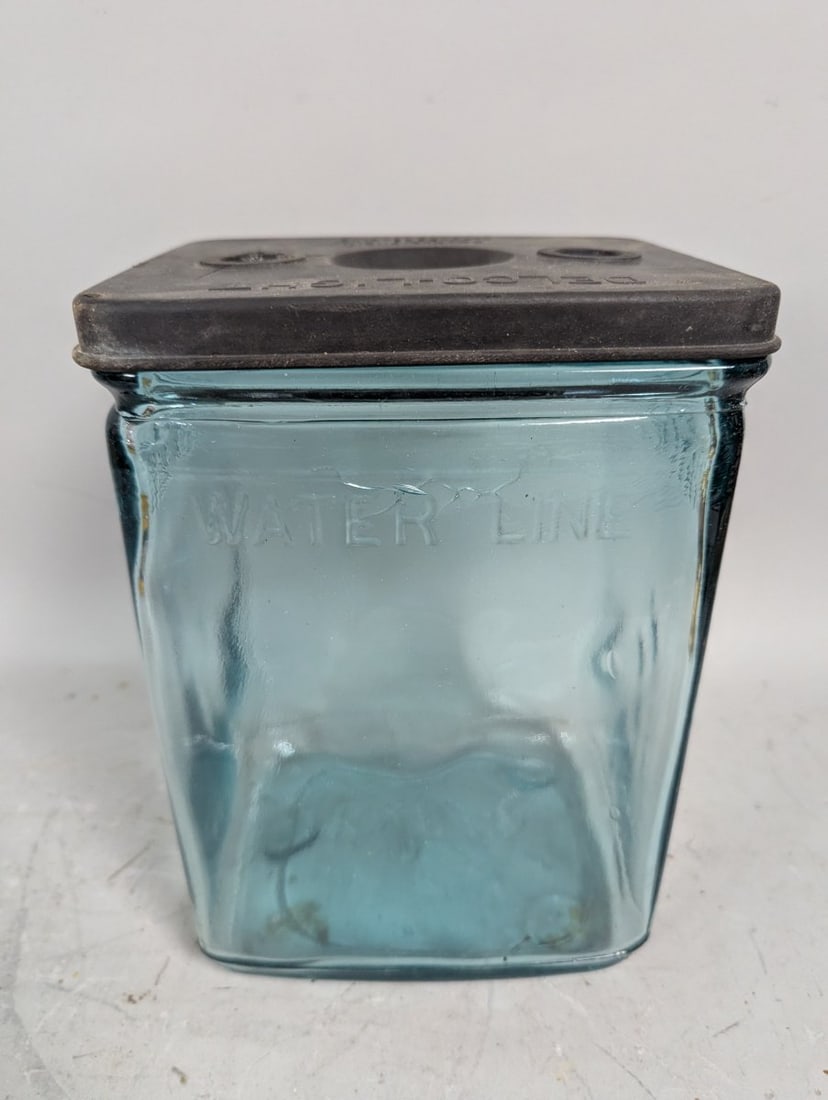 Antique Delco Light Glass Battery Jar with Lid Industrial Decor Vintage Collectible - 4