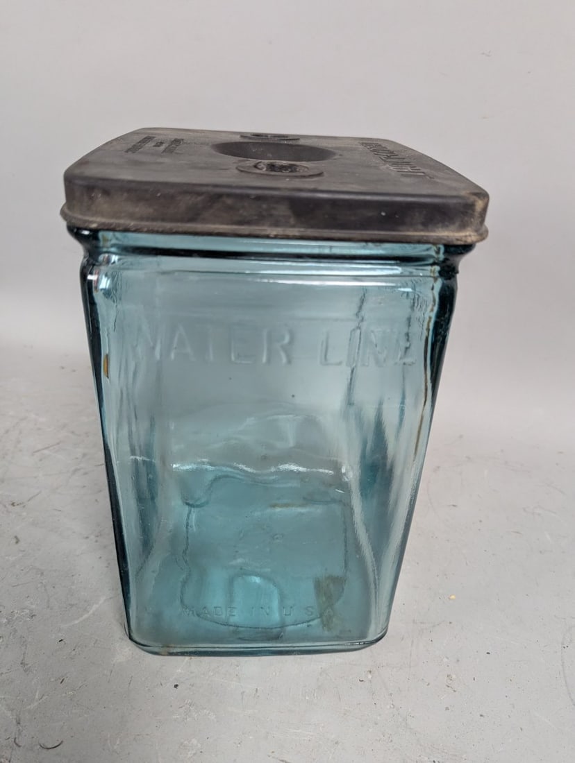 Antique Delco Light Glass Battery Jar with Lid Industrial Decor Vintage Collectible - 5