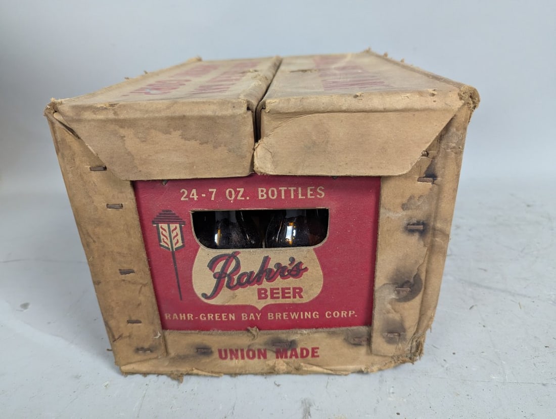 Vintage Rahr's Beer Cardboard Case with 7 oz. Bottle Collection from Green Bay Brewery - 7