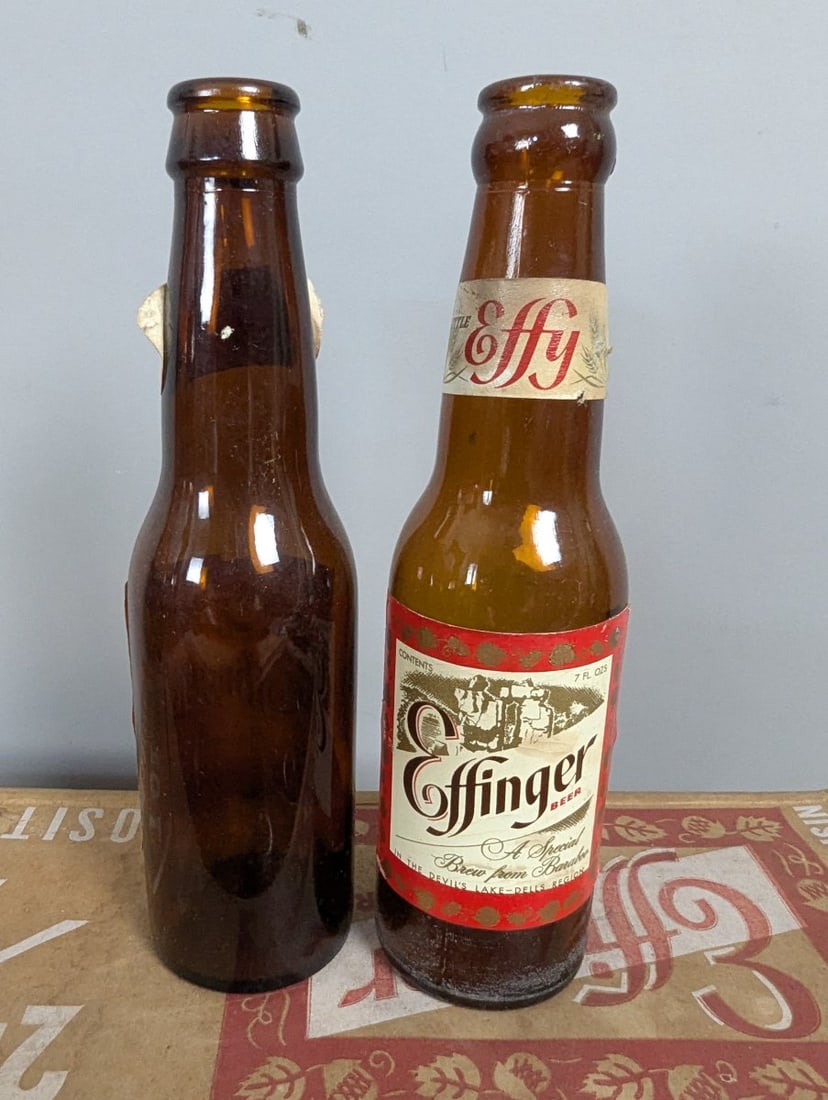Vintage Effinger Beer Cardboard Case with 24 Little Effy Amber Glass Bottles Collectible Set - 4