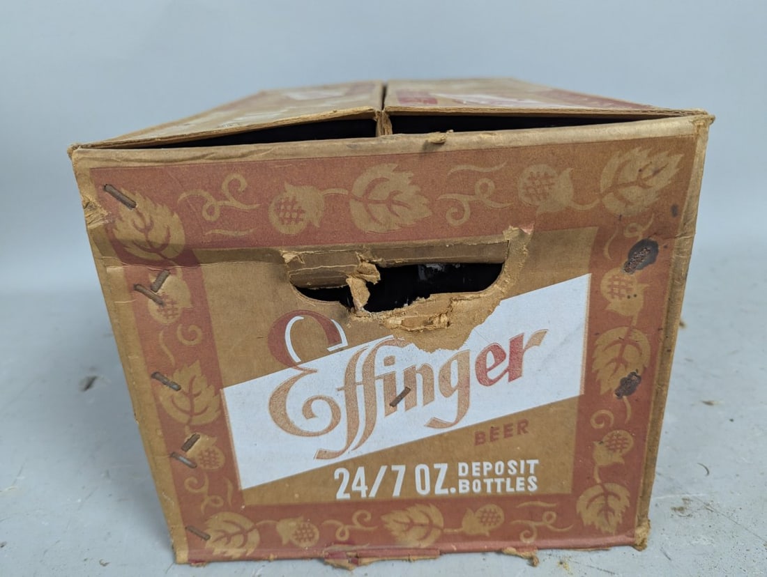 Vintage Effinger Beer Cardboard Case with 24 Little Effy Amber Glass Bottles Collectible Set - 5