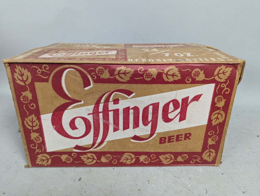 Vintage Effinger Beer Cardboard Case with 24 Little Effy Amber Glass Bottles Collectible Set - 6