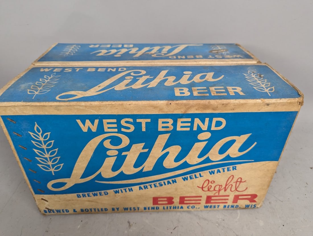 Vintage West Bend Lithia Beer Cardboard Case & Christmas Beer Bottles Breweriana Collectible - 2