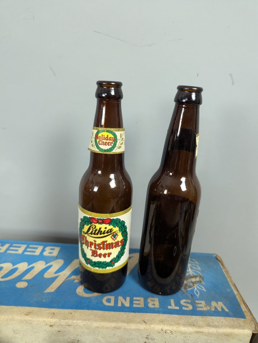 Vintage West Bend Lithia Beer Cardboard Case & Christmas Beer Bottles Breweriana Collectible - 3