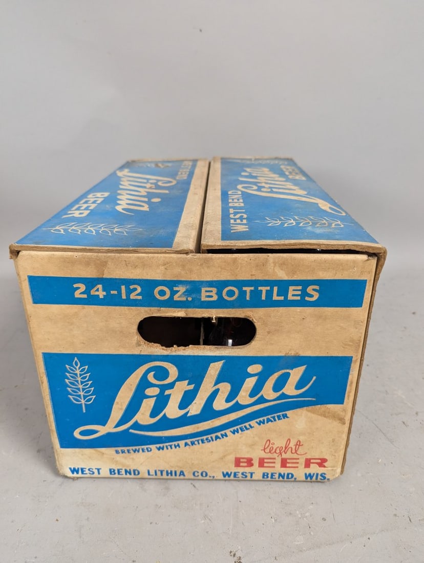 Vintage West Bend Lithia Beer Cardboard Case & Christmas Beer Bottles Breweriana Collectible - 5