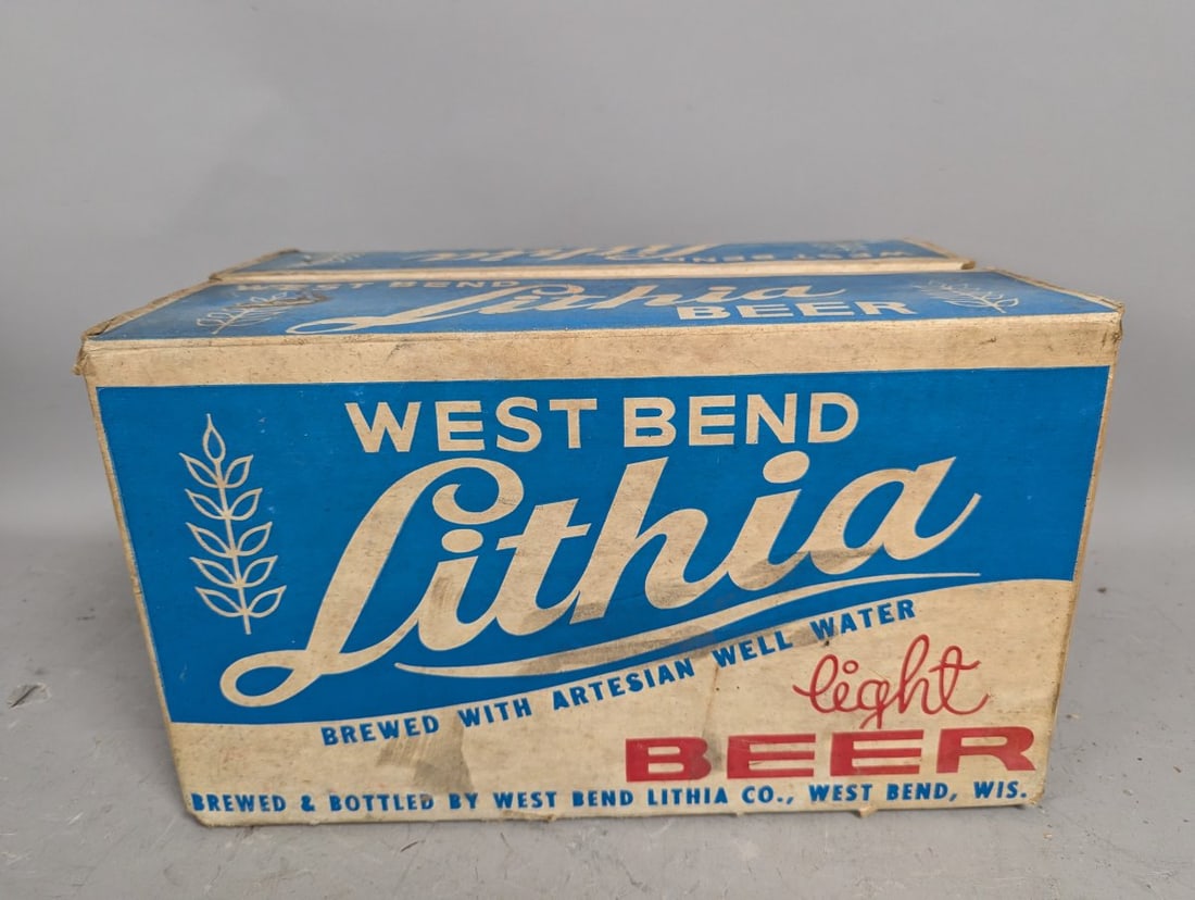 Vintage West Bend Lithia Beer Cardboard Case & Christmas Beer Bottles Breweriana Collectible - 6