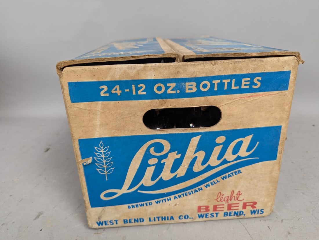 Vintage West Bend Lithia Beer Cardboard Case & Christmas Beer Bottles Breweriana Collectible - 7