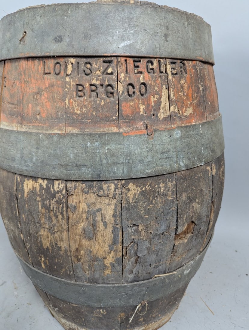 Antique Louis Ziegler Brewing Co Wooden Beer Barrel Unique Breweriana Collectible - 3