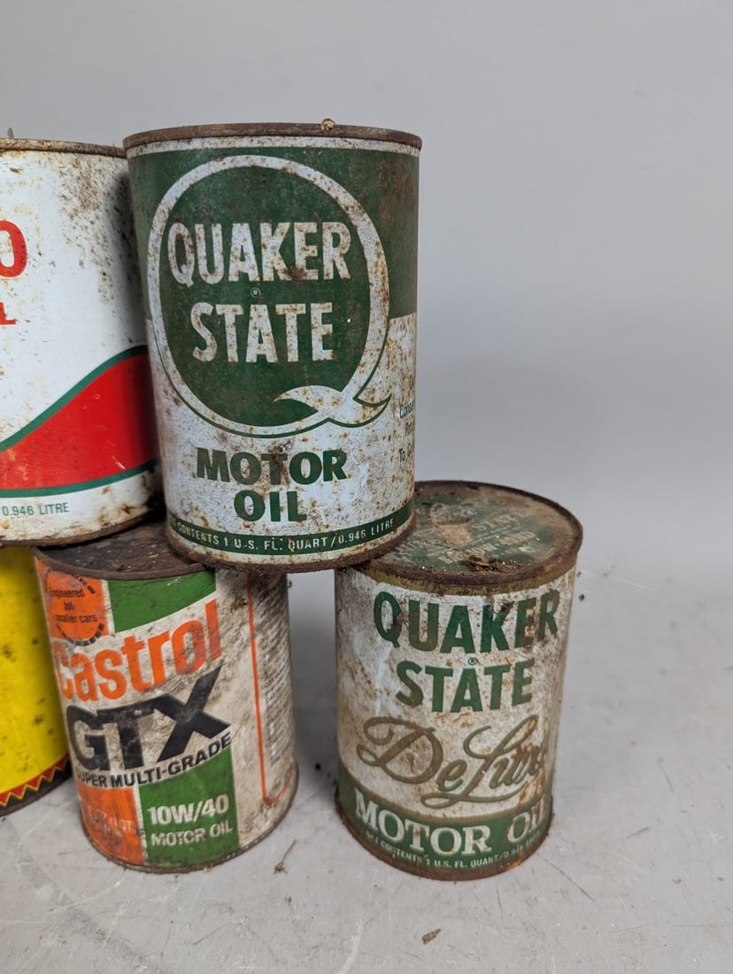 Vintage Motor Oil Can Collection Texaco Quaker State Castrol Lubrite Afsco Petroliana - 2