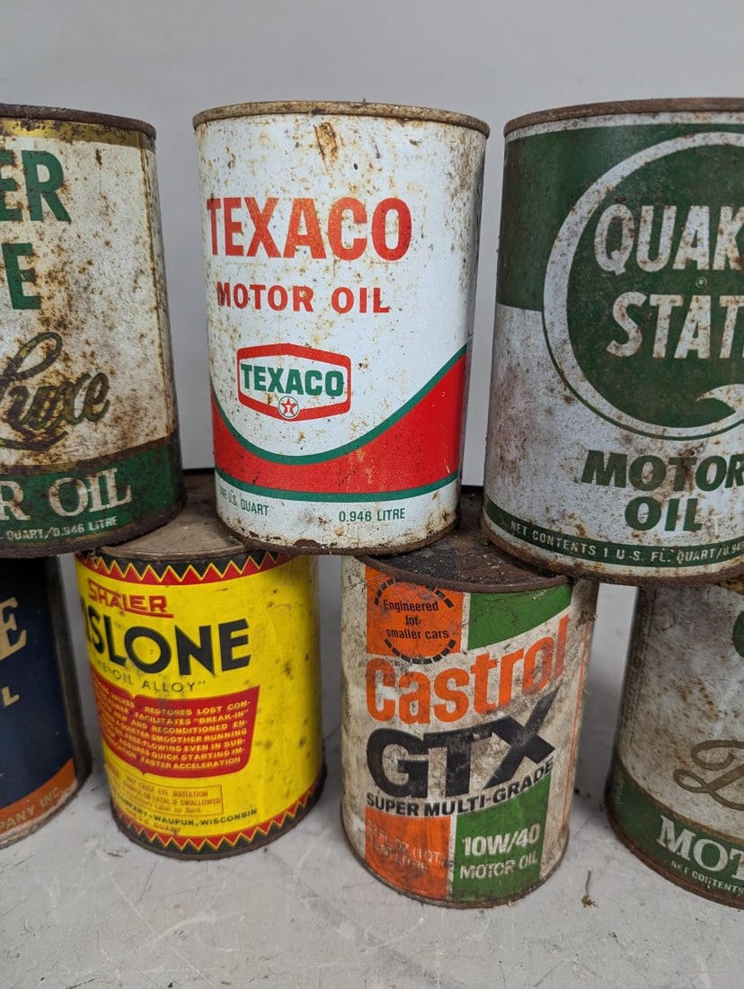 Vintage Motor Oil Can Collection Texaco Quaker State Castrol Lubrite Afsco Petroliana - 3