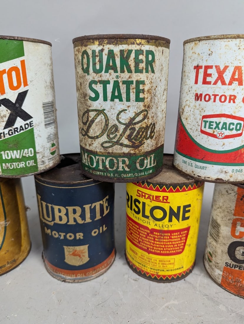 Vintage Motor Oil Can Collection Texaco Quaker State Castrol Lubrite Afsco Petroliana - 4