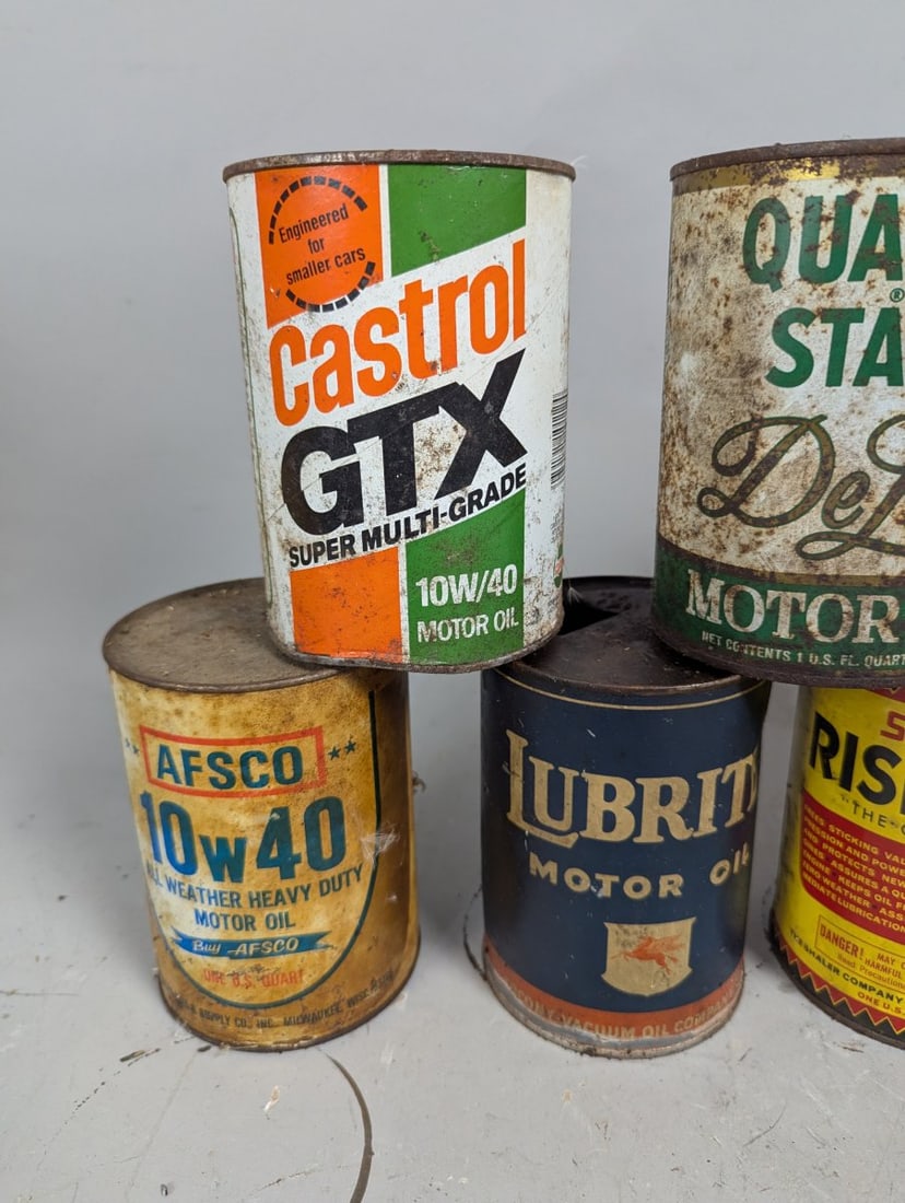 Vintage Motor Oil Can Collection Texaco Quaker State Castrol Lubrite Afsco Petroliana - 5