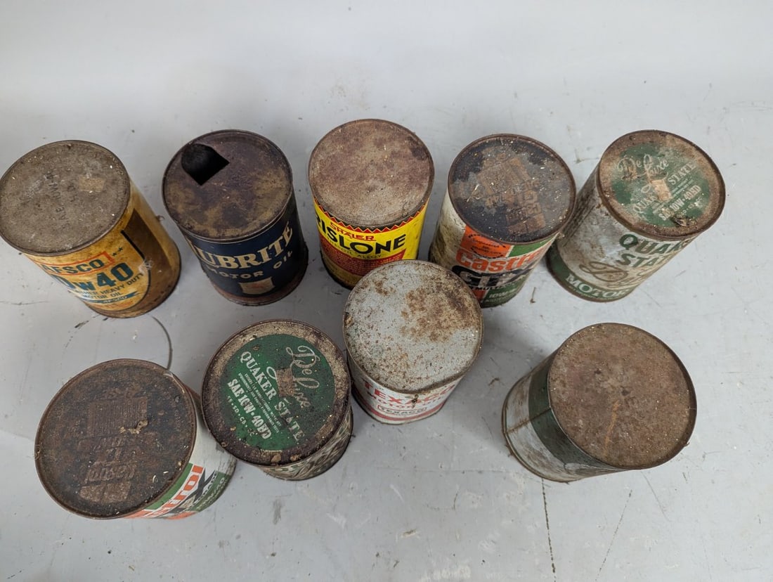 Vintage Motor Oil Can Collection Texaco Quaker State Castrol Lubrite Afsco Petroliana - 6