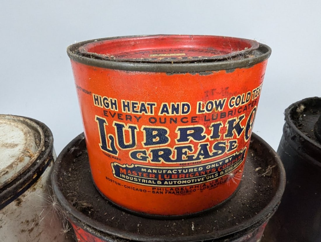 Vintage Petroliana Automotive Grease Cans Collection - Mobil, Lubriko and More - 3