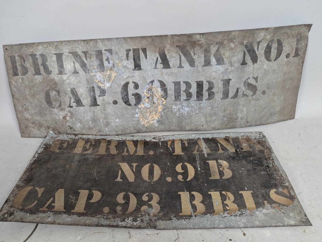 Vintage Industrial Galvanized Metal Signs for Decor Brewing Distillery Farmhouse Chic: **Important** Please read below description on how to avoid high shipping costs. Discover a unique pair of vintage industrial stenciled galvanized metal signs with a rich history in brewing or food pr