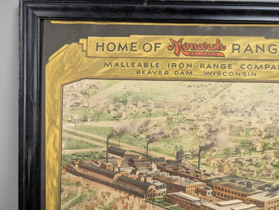 Vintage Framed Advertising Poster Monarch Malleable Ranges Industrial Decor Art Deco - 2