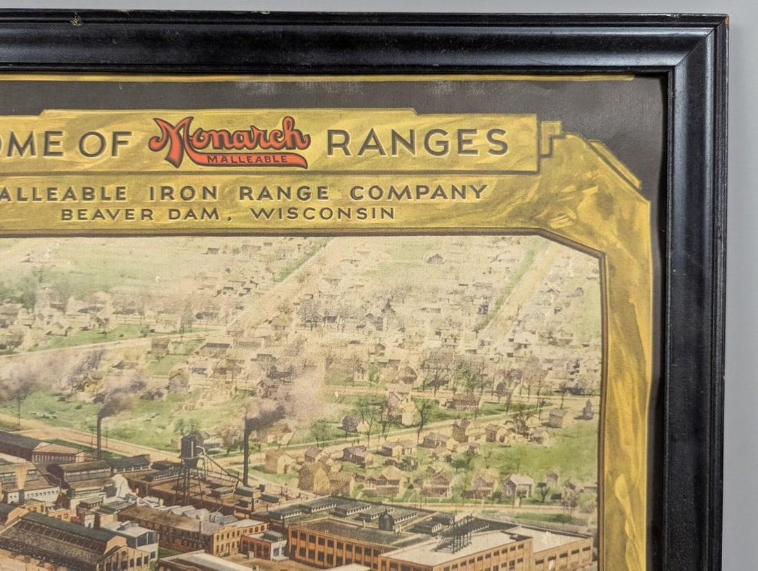 Vintage Framed Advertising Poster Monarch Malleable Ranges Industrial Decor Art Deco - 3
