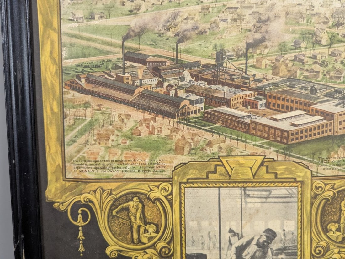 Vintage Framed Advertising Poster Monarch Malleable Ranges Industrial Decor Art Deco - 4