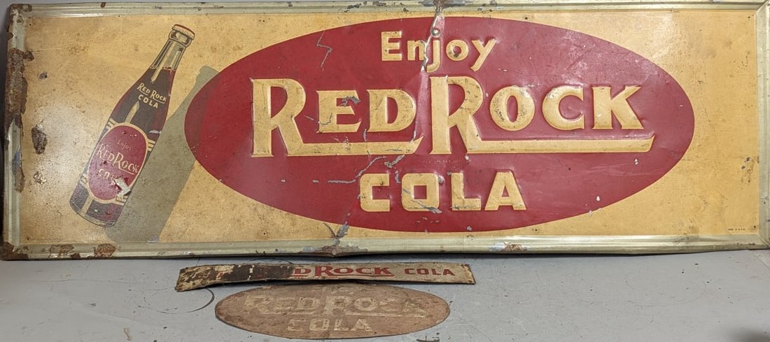 Vintage Red Rock Cola Sign Collection Embossed Advertising Decor Home Bar: **Important** Please read below description on how to avoid high shipping costs. Up for auction is an incredible collection of vintage Red Rock Cola signs that every collector will appreciate!