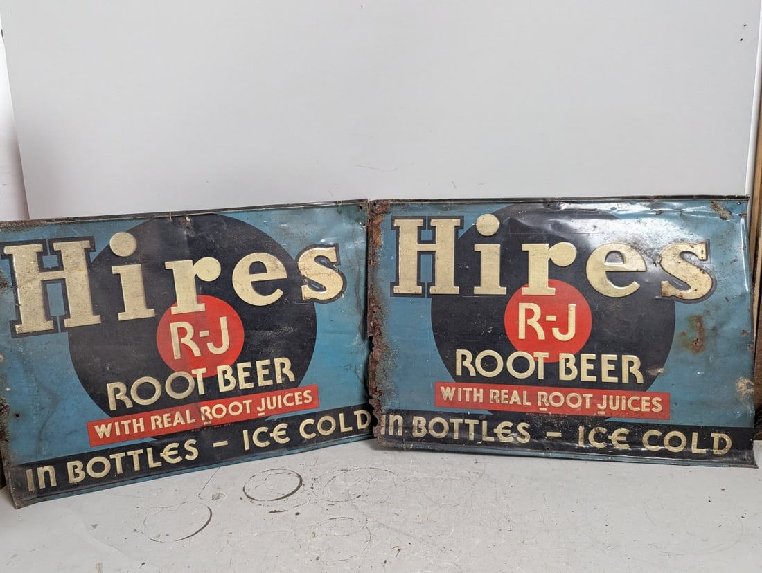 Vintage Hires R-J Root Beer Advertising Signs Metal Collectible Mid-Century Decor (1 of 5)