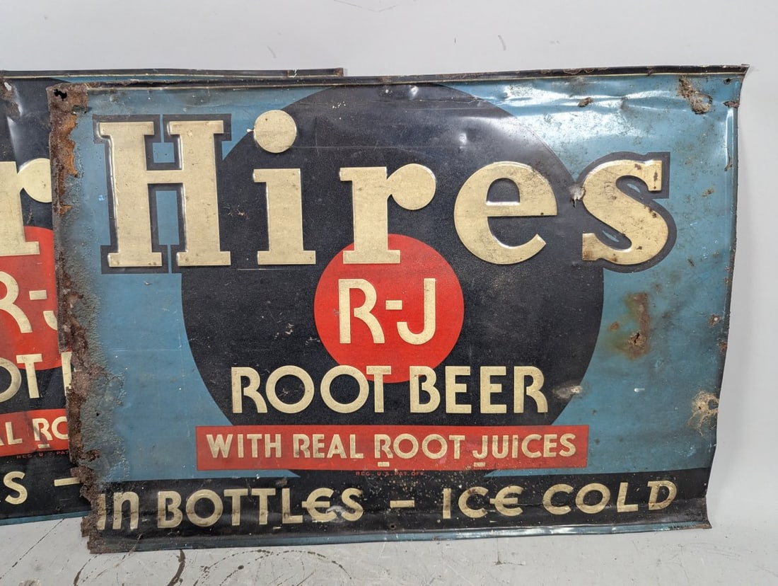 Vintage Hires R-J Root Beer Advertising Signs Metal Collectible Mid-Century Decor - 2