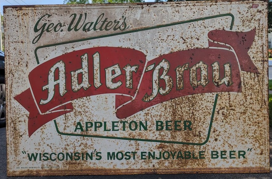 Vintage Geo Walter's Adler Brau Beer Sign Rustic Decor Collectible 70 x 45 Inches: **Important** Please read below description on how to avoid high shipping costs. Up for auction is a remarkable Vintage Geo. Walter's Adler Brau Painted Metal Sign, measuring an impressive 70 x 45 x 1